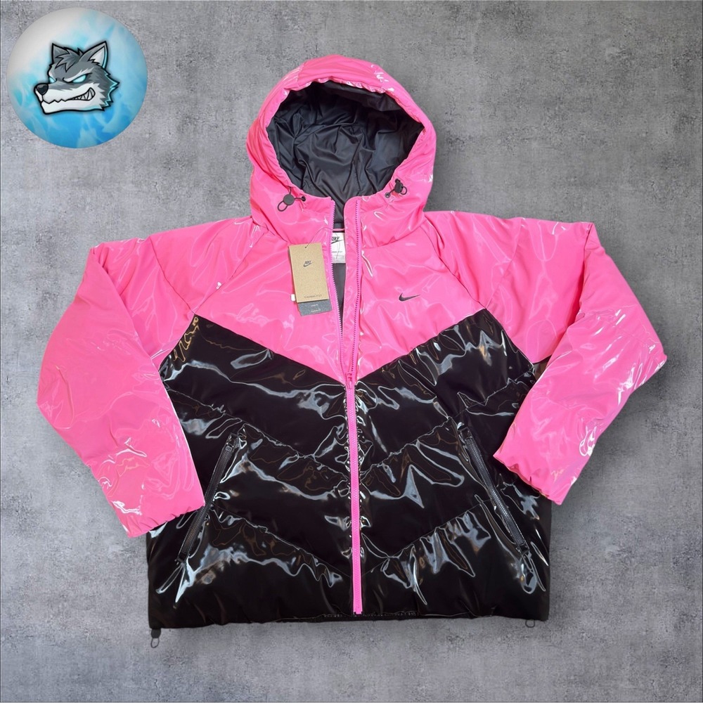 Nike Therma-Fit Shine Puffer Jacket Womens Size Large Black Pink HV5242-649 $230